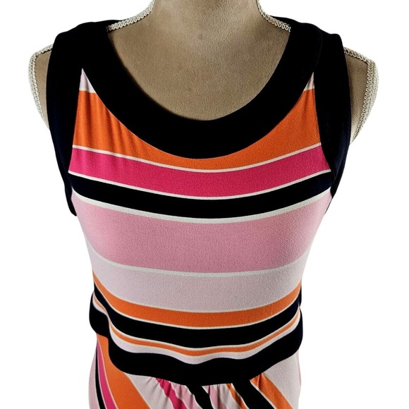 Lands‎ End Womens Sz Med 10-12 Maxi Dress Sleeveless Pink Orange Striped Spring - Picture 2 of 11